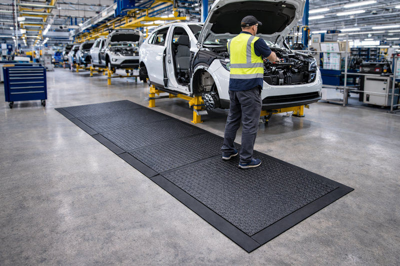 Interlocking Industrial Rubber Floor Mats Anti-Fatigue Workshop Flooring - industrial mat UK - product hero shot showing full dimensions