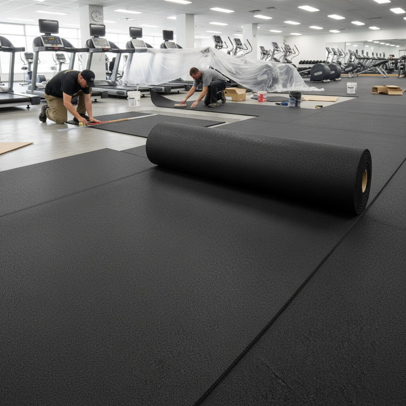 MatPro Jet Black Rubber Gym Mat Roll — installation example
