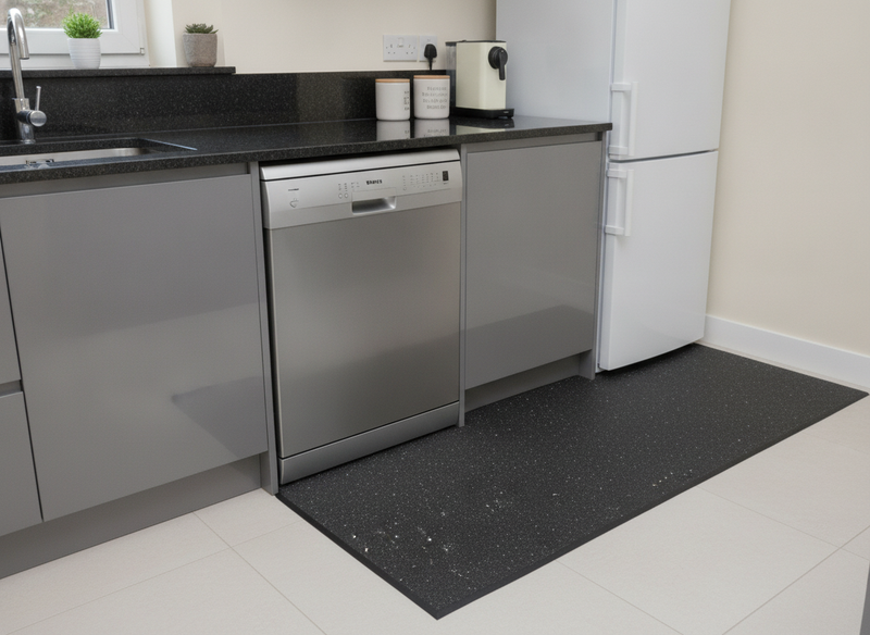 Heavy-Duty Anti-Vibration Mat 60×60cm 20mm – Cut-to-Size Rubber Machine Underlay - Kitchen Appliance Setting