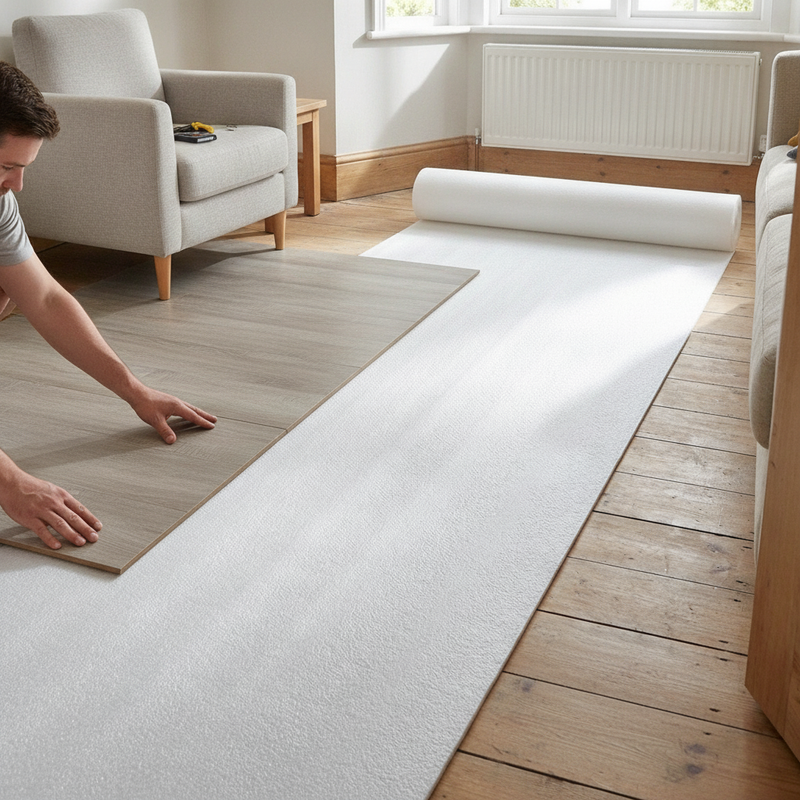 2mm Foam Laminate Flooring Underlay - Installation in UK Living Room