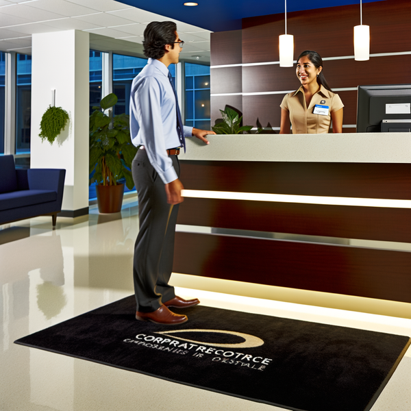 Custom logo mat in corporate reception area