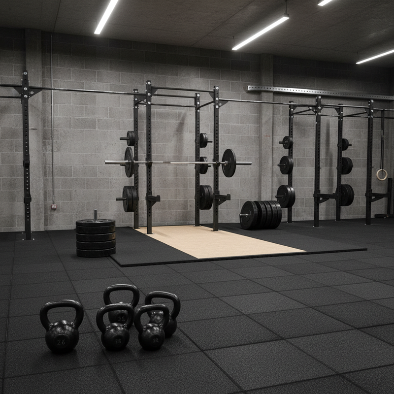 MatPro 43mm Anti-Shock Rubber Gym Floor Tile installed in CrossFit gym