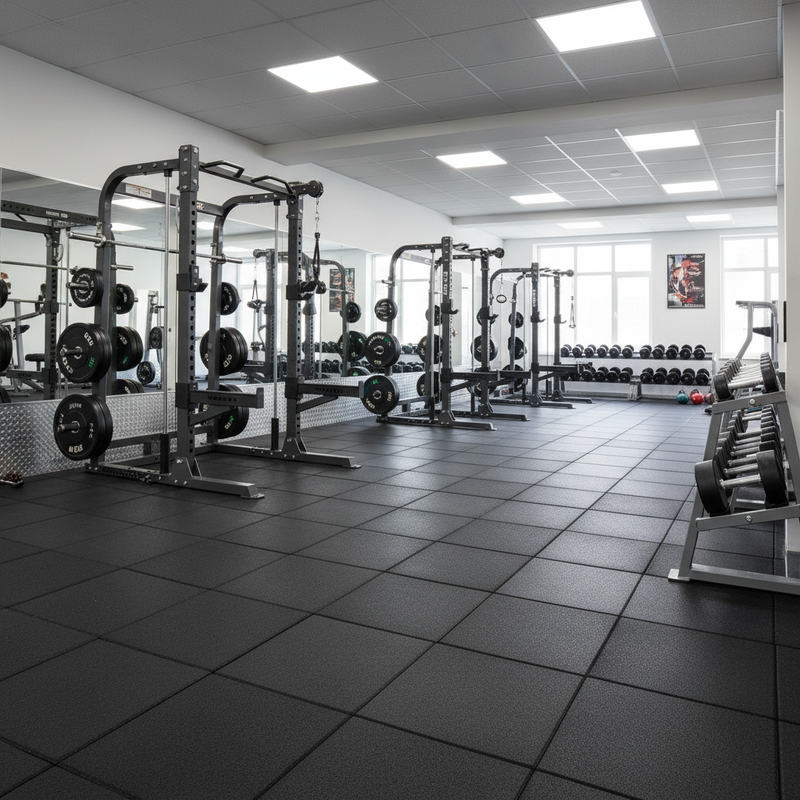 MatPro 43mm Anti-Shock Rubber Gym Floor Tile in professional weights room