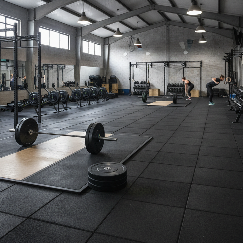 MatPro Konnecta Velvet Black Premium Self-Locking Gym Tiles CrossFit Training Facility Installation