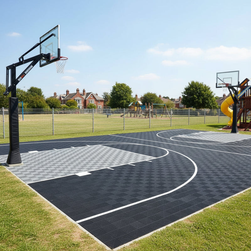 MatPro Modular Multi-Sport Tiles outdoor basketball court installation