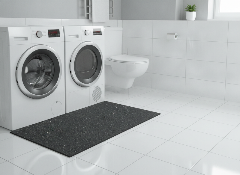 Heavy-Duty Anti-Vibration Mat 60×60cm 20mm – Cut-to-Size Rubber Machine Underlay - Modern Bathroom Setting