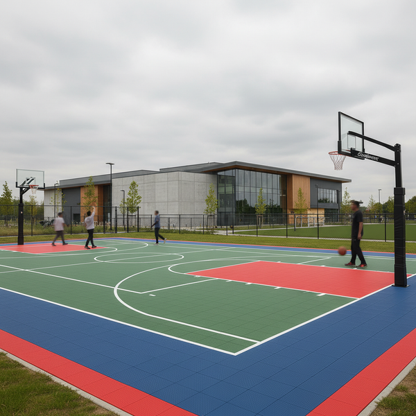 Modular Sports Court Flooring installed as outdoor basketball court at UK sports facility