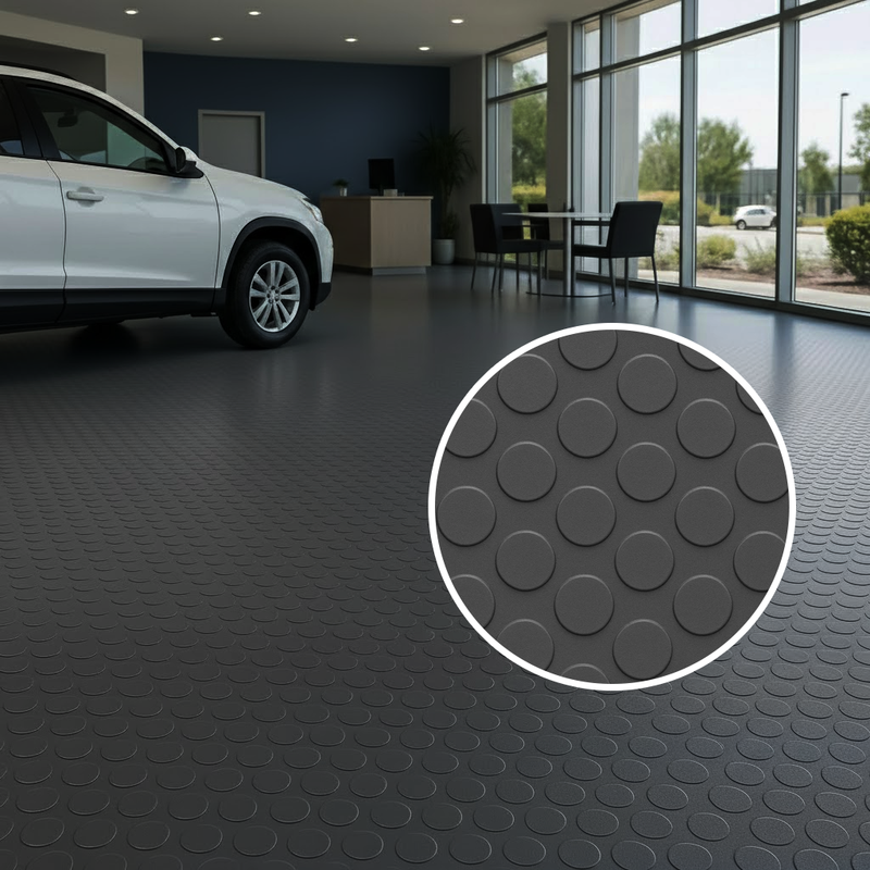 Premium R11 Slip-Rated Round Dot Non-Slip Rubber Flooring Roll – Oil-Resistant, Heavy-Duty Safety Mat for Commercial, Industrial & Wet Areas