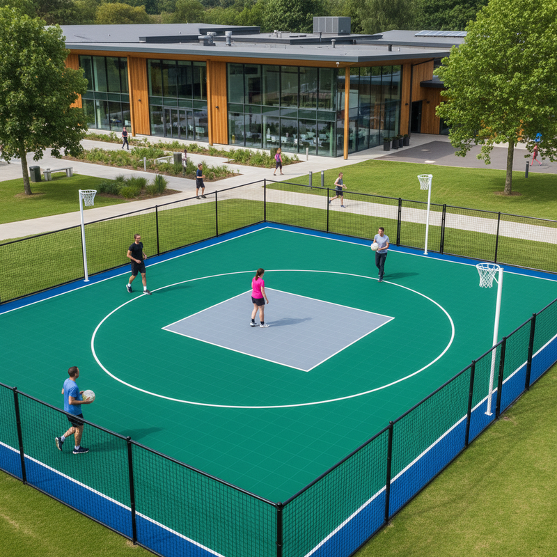 MUGA Sports Surface Tiles showing netball court installation at UK leisure facility