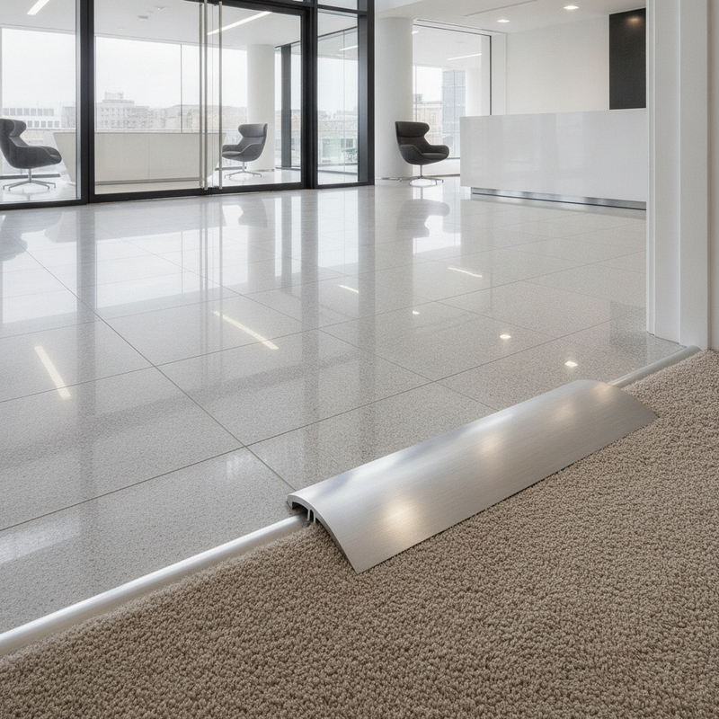 Carpet to LVT & Vinyl Flooring Transition Strip - Office Entrance Setting