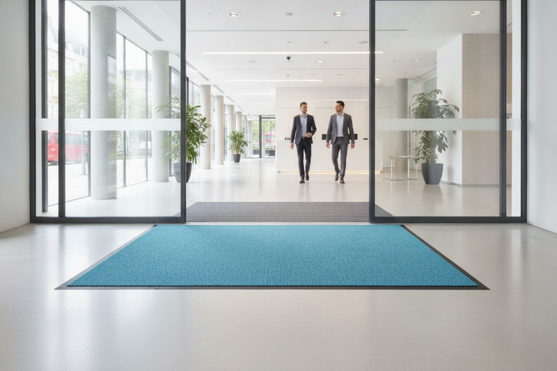 Washable Dirt Trapper Runner Turquoise 90×600cm – Non-Slip C - Office Entrance Setting