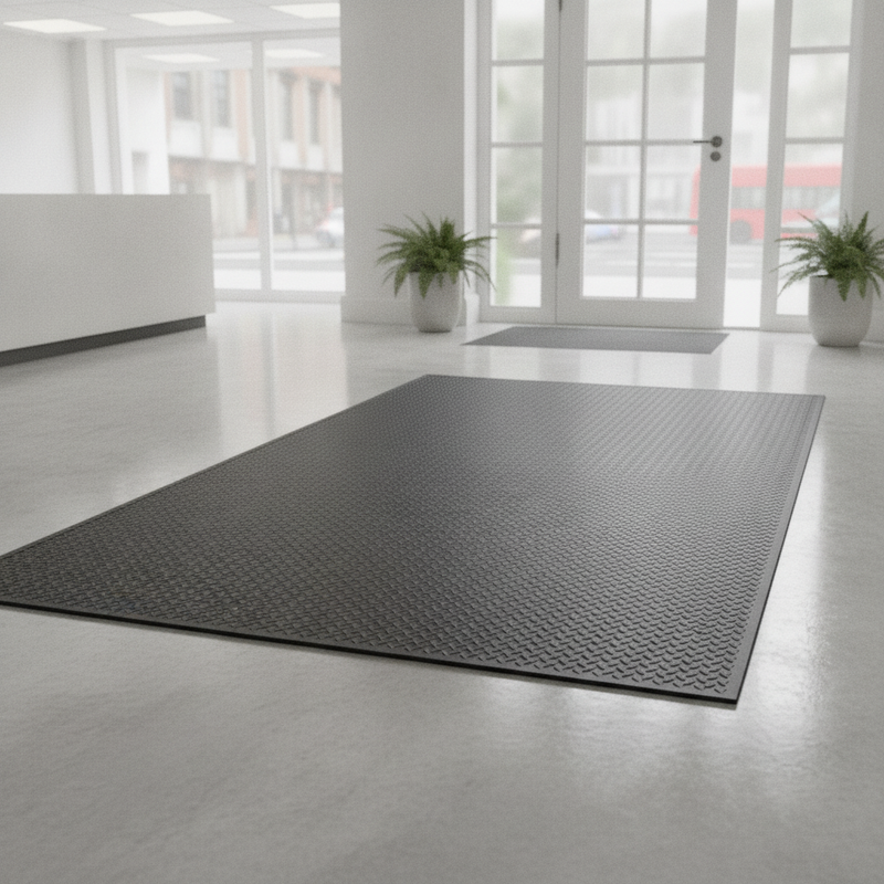 Chequerplate Rubber Runner Mat 3mm – Non-Slip Diamond Plate - Office Entrance Setting
