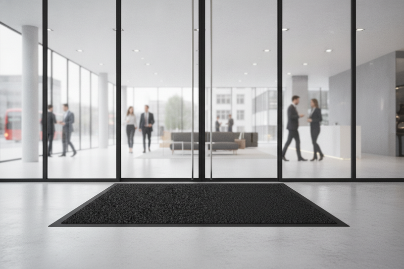 Washable Dirt Trapper Mat Black 200×200cm – Non-Slip Square - Office Entrance Setting