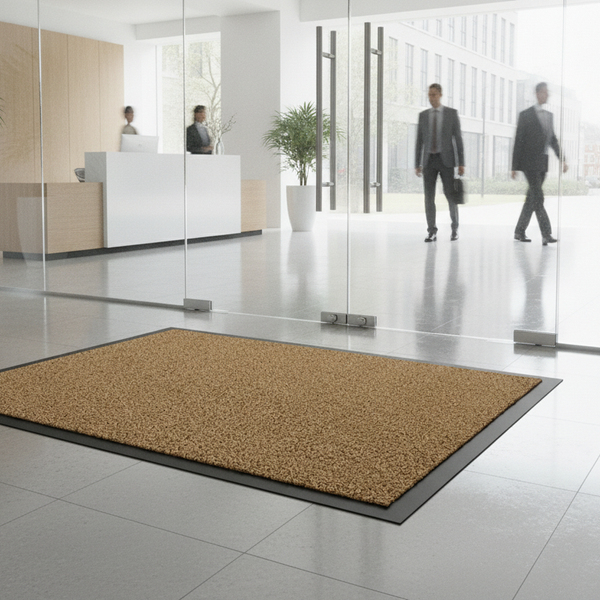 Washable Dirt Trapper Mat Beige 200×400cm – Non-Slip Heavywe - Office Entrance Setting