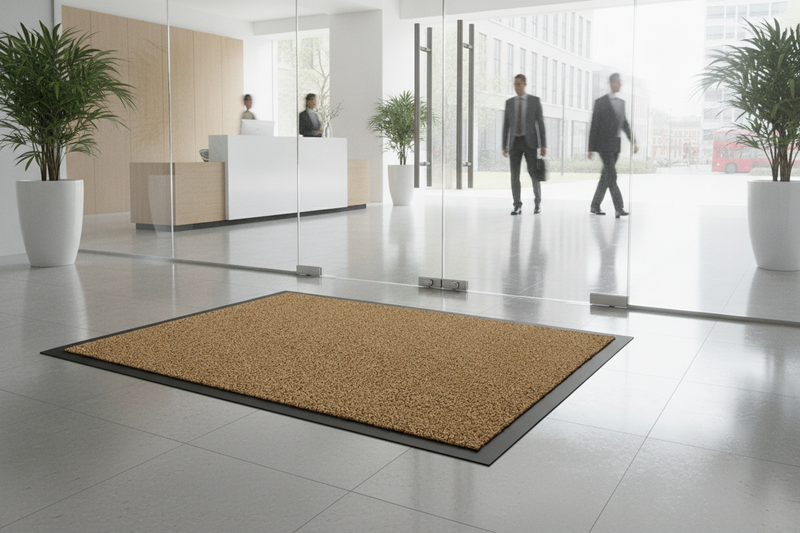 Washable Dirt Trapper Mat Beige 200×400cm – Non-Slip Heavywe - Office Entrance Setting