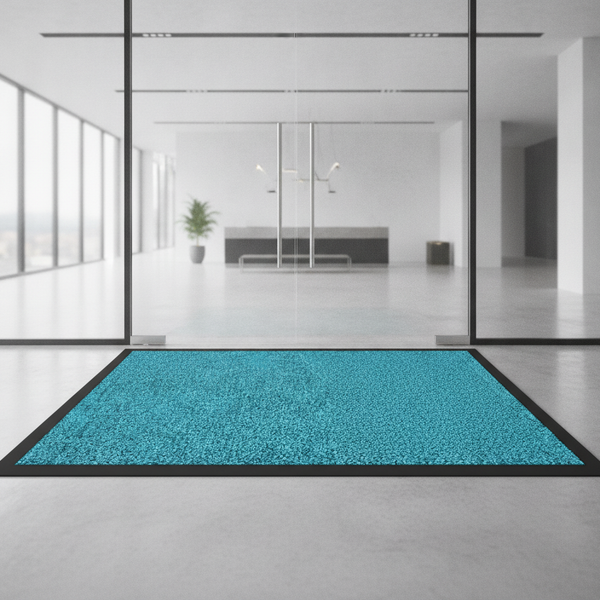 Washable Dirt Trapper Runner Turquoise 90×600cm – Non-Slip H - Office Entrance Setting