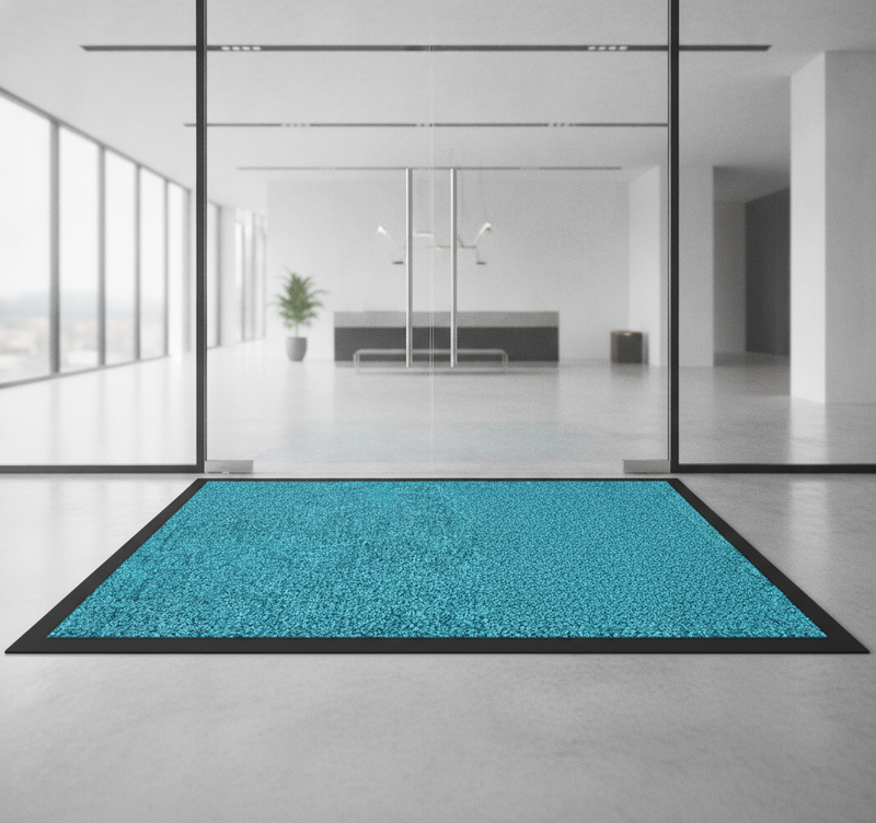 Washable Dirt Trapper Runner Turquoise 90×600cm – Non-Slip H - Office Entrance Setting
