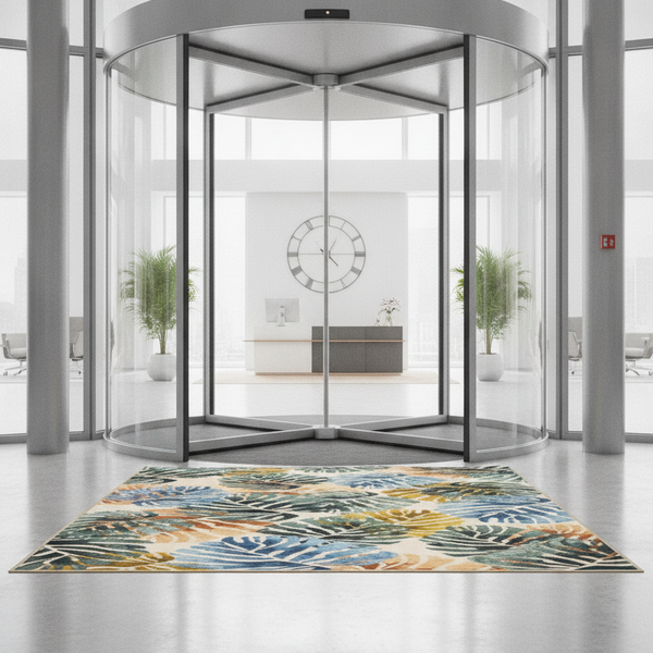 Amazonia Botanical Rug 160×230cm – Washable Non-Slip Short Pile Indoor Rug - Office Entrance Setting