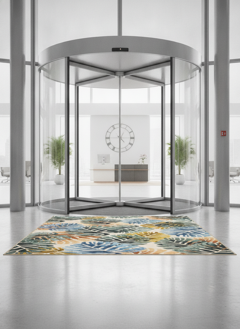 Amazonia Botanical Rug 160×230cm – Washable Non-Slip Short Pile Indoor Rug - Office Entrance Setting