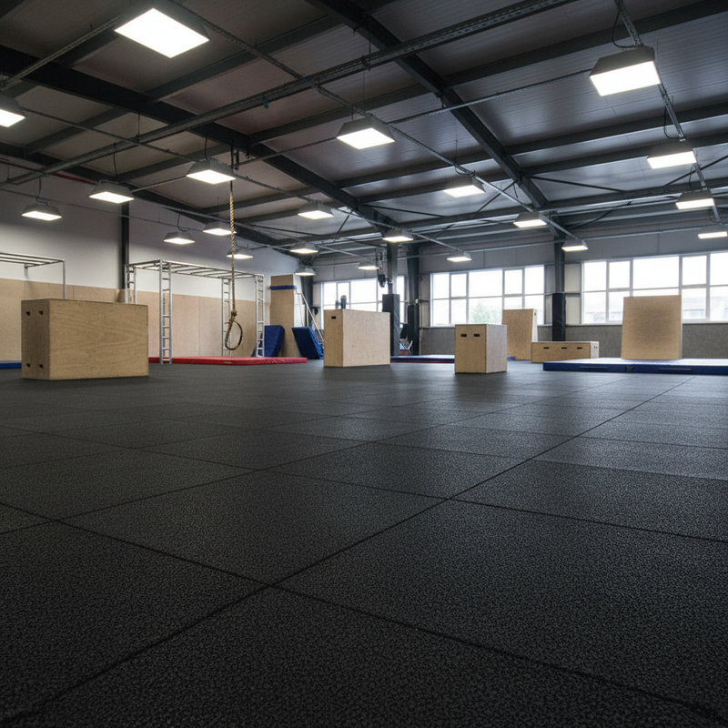 SafeStep 63mm parkour flooring tiles installed in UK professional training facility