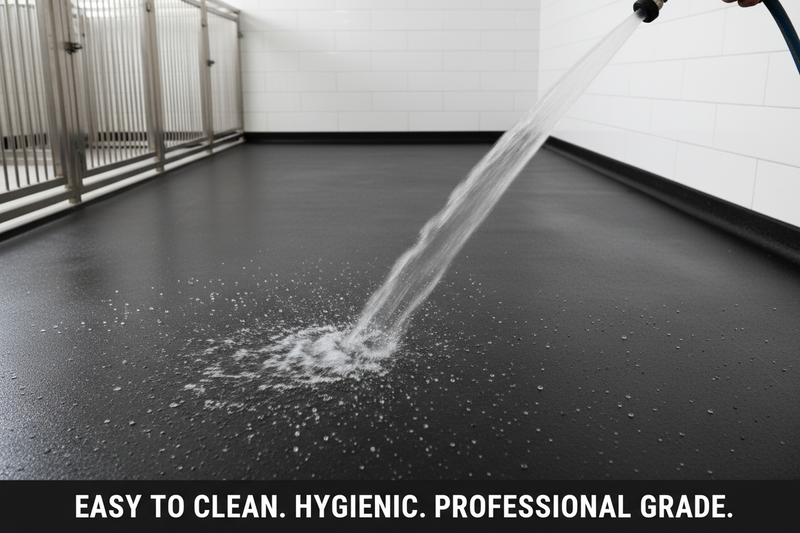 Plain Rubber Kennel Flooring – Non-Slip, Anti-Fatigue, Durable Rubber Matting for Kennels, Dog Runs & Pet Areas - in use application