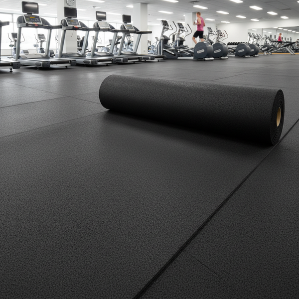 MatPro Jet Black Rubber Gym Flooring Roll 10m Commercial Fitness Centre Cardio Area Installation