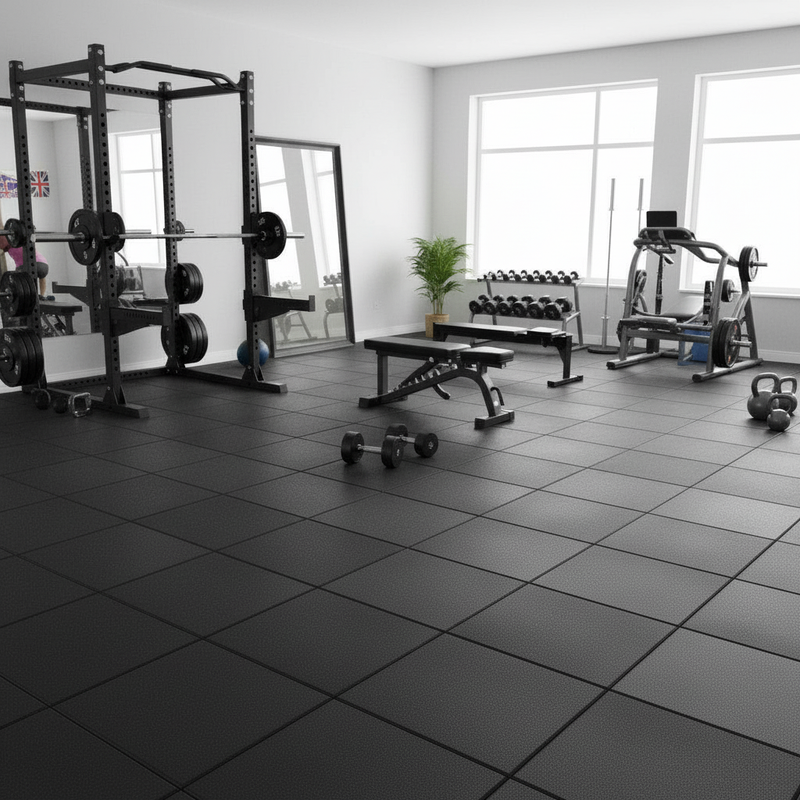 ProMat 20mm Heavy Duty Rubber Flooring Tile installed in commercial gym UK