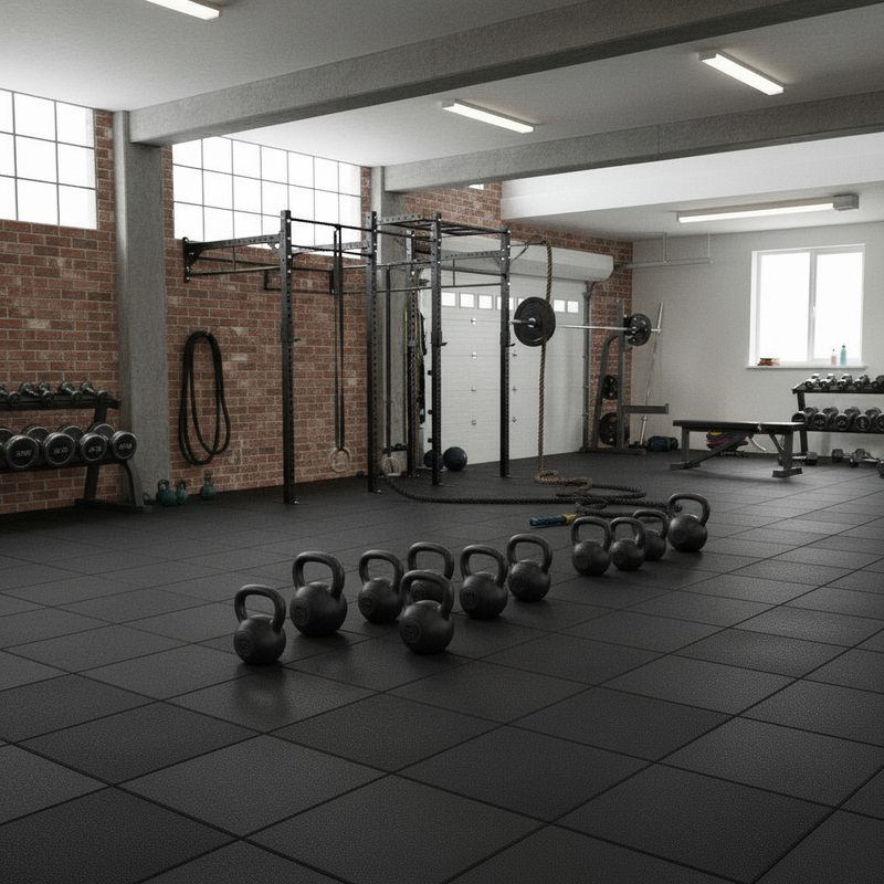 ProMat 43mm AntiShock Flooring in CrossFit gym with Olympic lifting platform