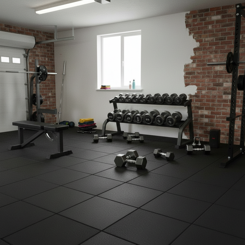 ProMat 20mm Interlocking Rubber Gym Tiles in professional fitness centre UK