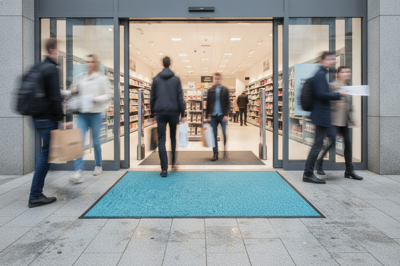 Washable Dirt Trapper Runner Turquoise 90×600cm – Non-Slip C - Retail Store Setting