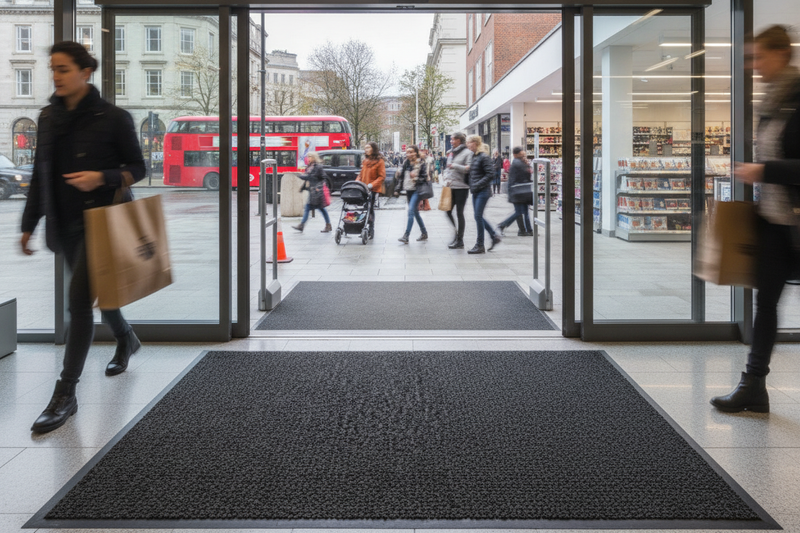 Washable Dirt Trapper Mat Black 200×200cm – Non-Slip Square - Retail Store Setting