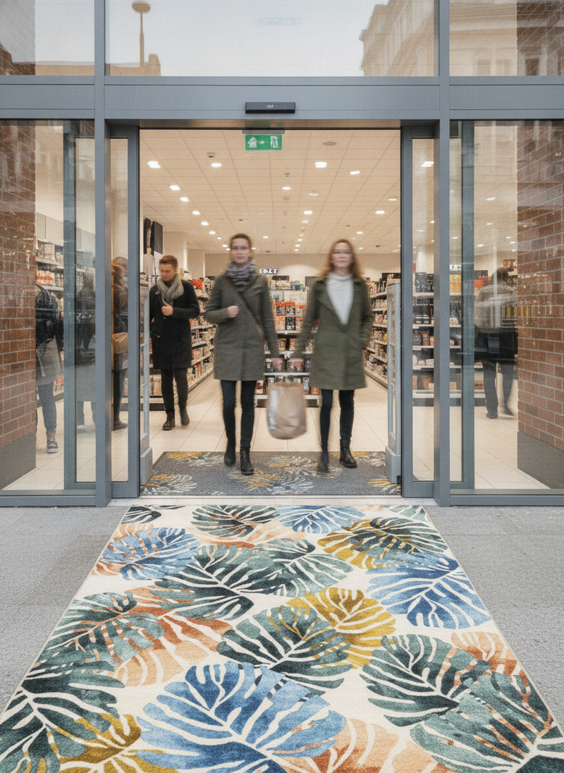 Amazonia Botanical Rug 160×230cm – Washable Non-Slip Short Pile Indoor Rug - Retail Store Setting