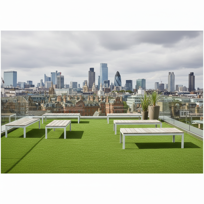 Commercial rooftop artificial lawn office building UK