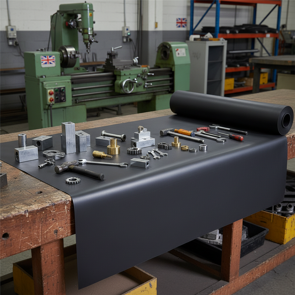 Heavy Duty Rubber Sheet as Workbench Protector - Engineering Workshop UK