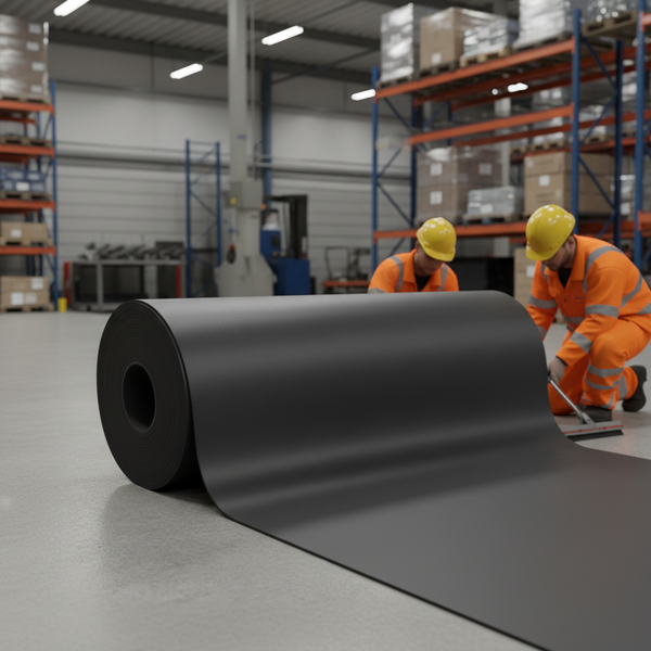 2m Wide Rubber Roll Being Installed in Warehouse - Industrial Flooring UK