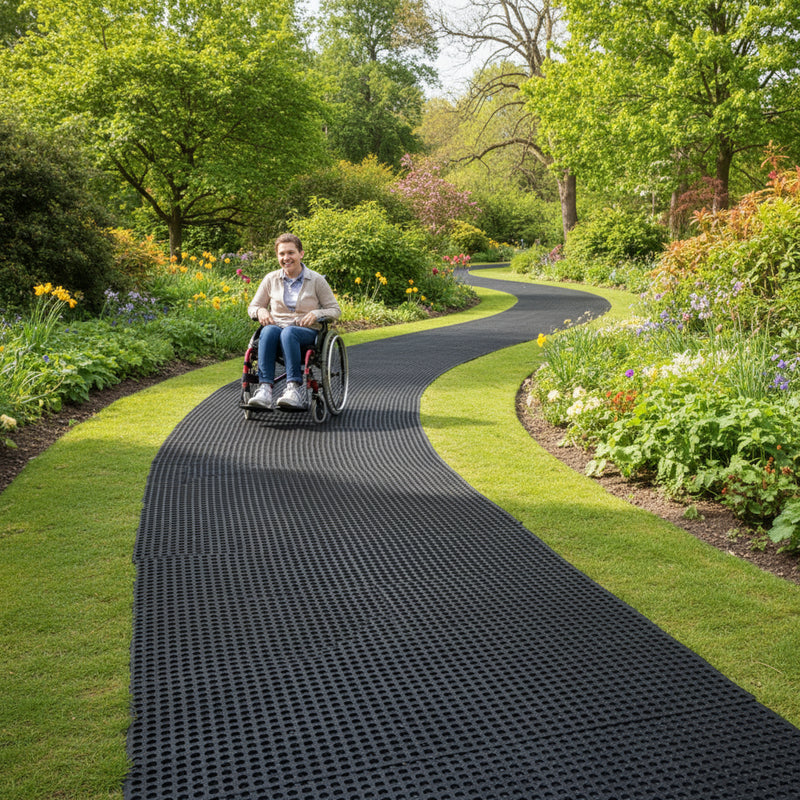 Rubber Grass Mat Roll wheelchair accessible pathway