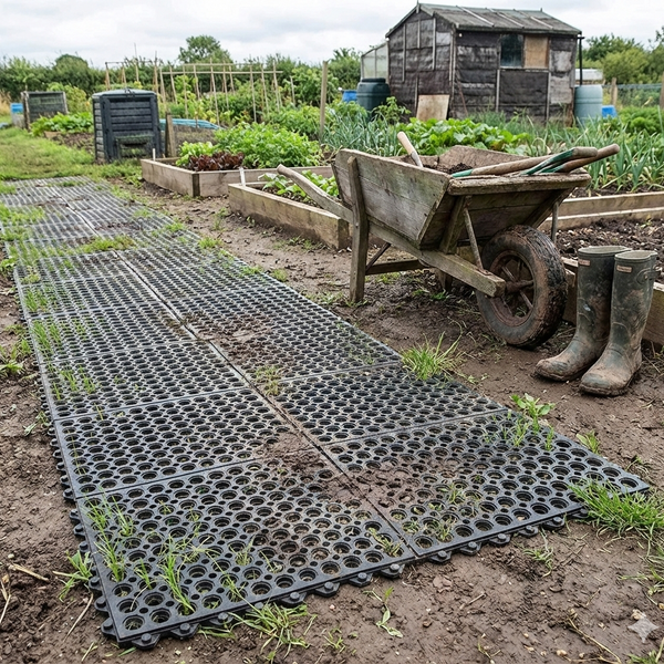 Allotment Pathway Rubber Grass Mat — Heavy Duty Ground Protection for Garden Plots — 15mm Drainage
