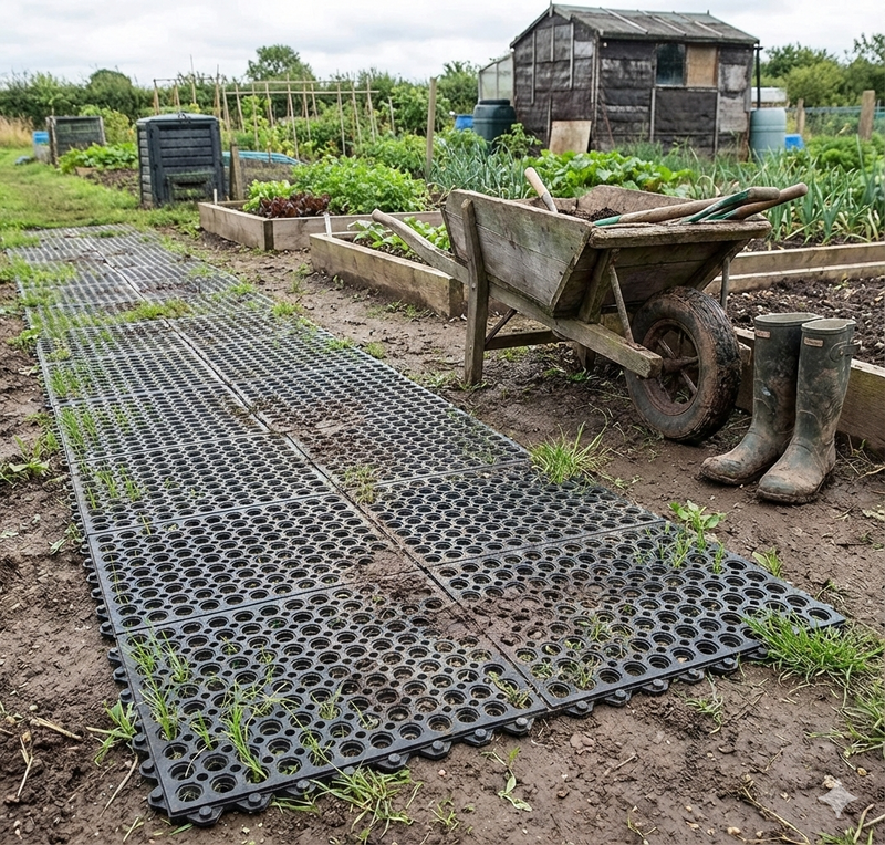 Allotment Pathway Rubber Grass Mat — Heavy Duty Ground Protection for Garden Plots — 15mm Drainage