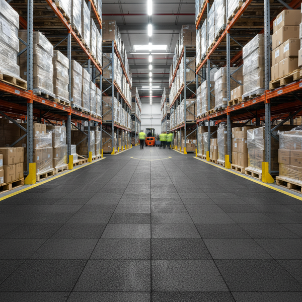 SafeStep 30mm industrial safety rubber tiles in UK warehouse walkway
