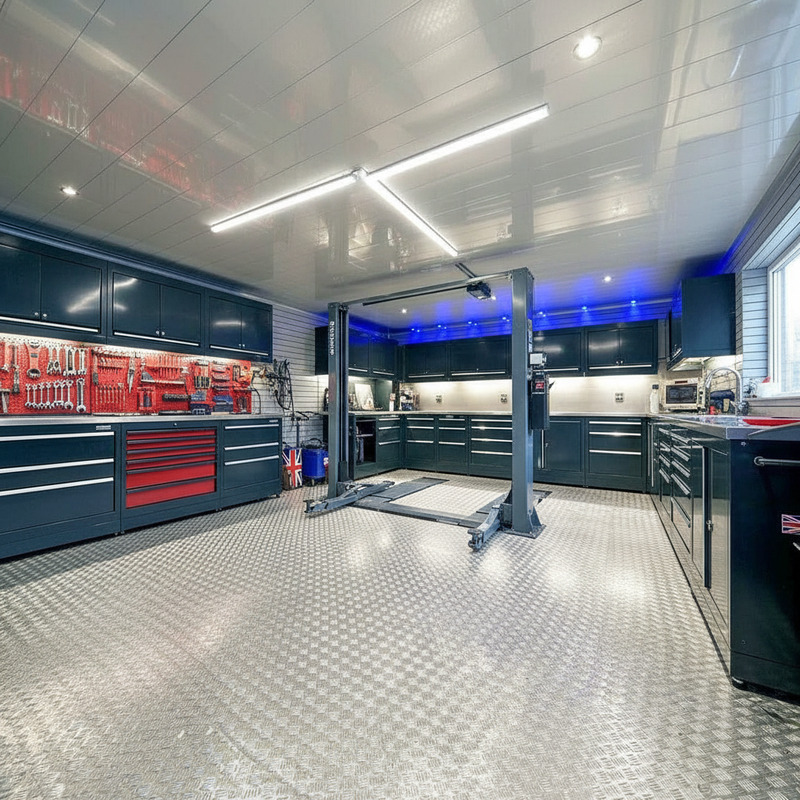 MatPro Checker Pattern Floor Tiles - Professional Workshop Installation