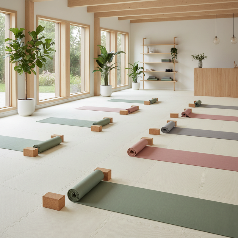 Cream Foam Floor Tiles in Yoga Studio - EVA Interlocking 14mm