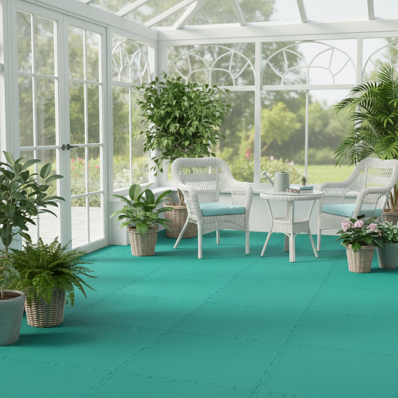 Forest Green EVA Foam Tiles in Garden Room Conservatory