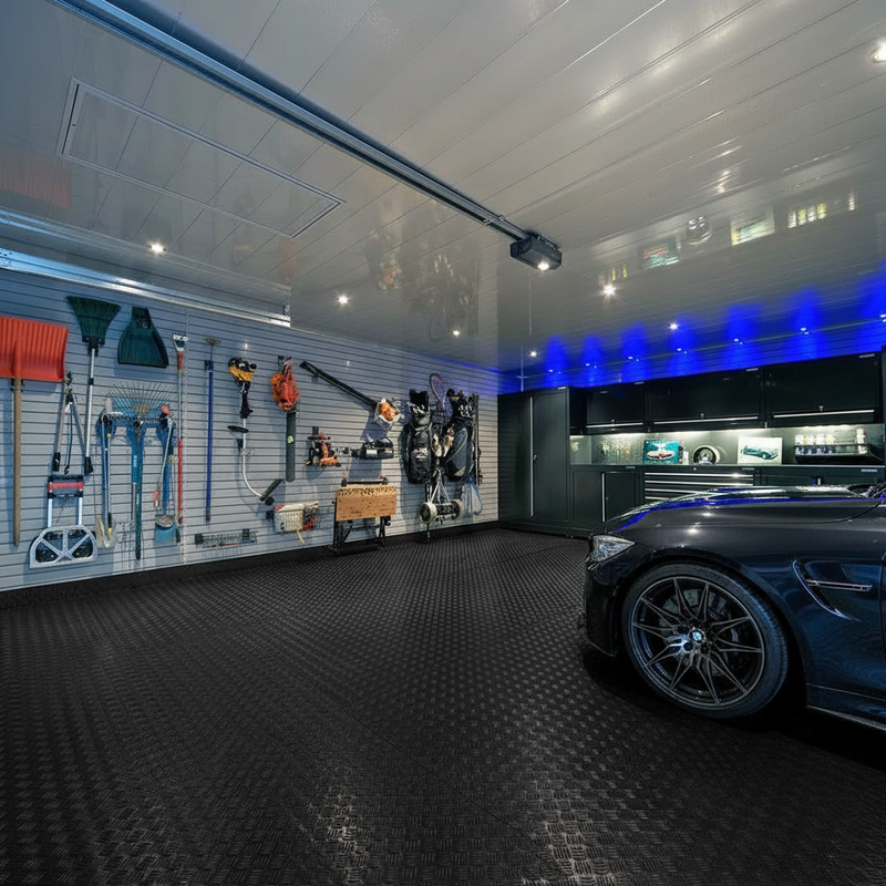 MatPro PVC Checker Floor Tiles - Black Variant - UK Garage with BMW