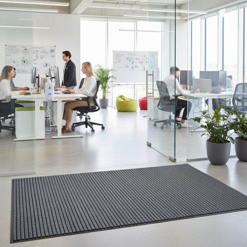 Silver grey ribbed matting in tech office