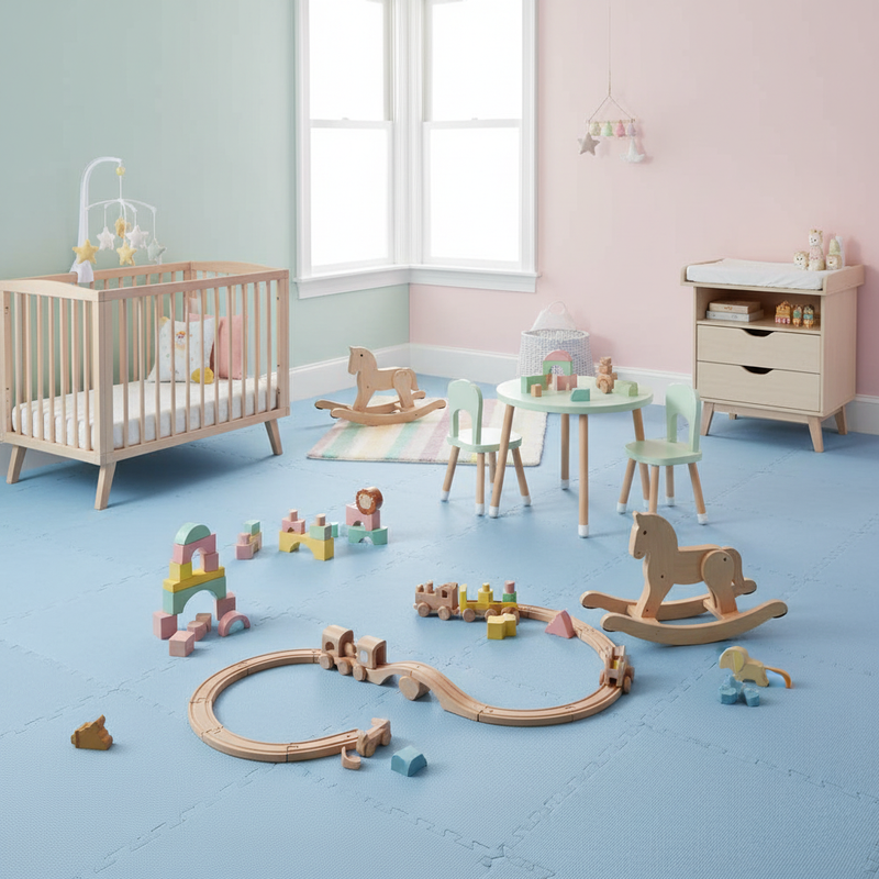 Sky Blue EVA Foam Tiles in Nursery Playroom