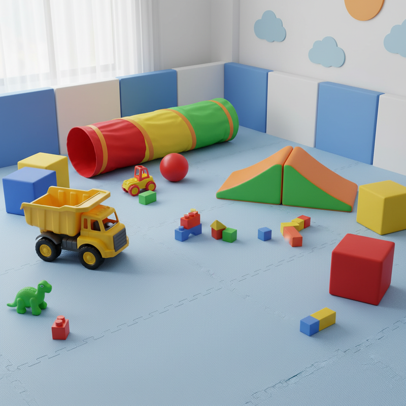 Sky Blue EVA Foam Tiles in Children's Play Area