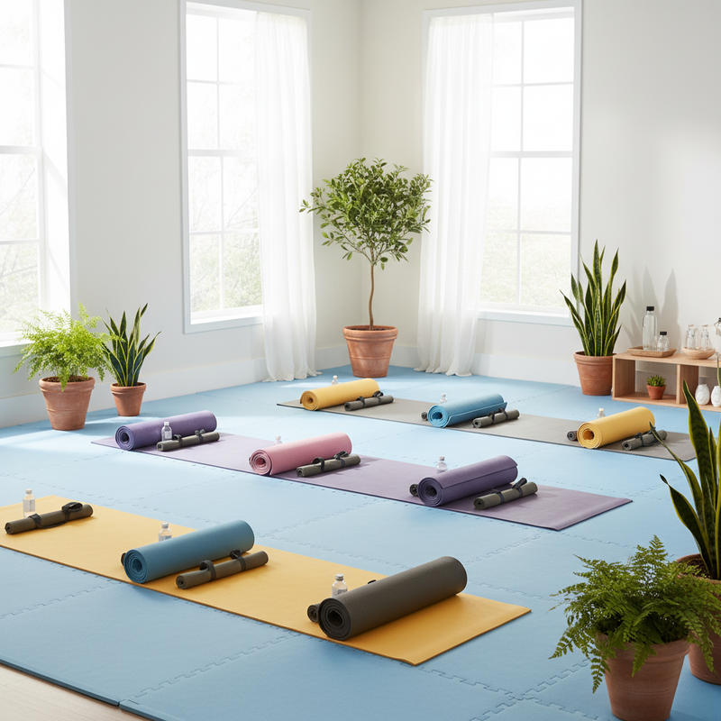 Sky Blue EVA Foam Tiles in Yoga Pilates Studio
