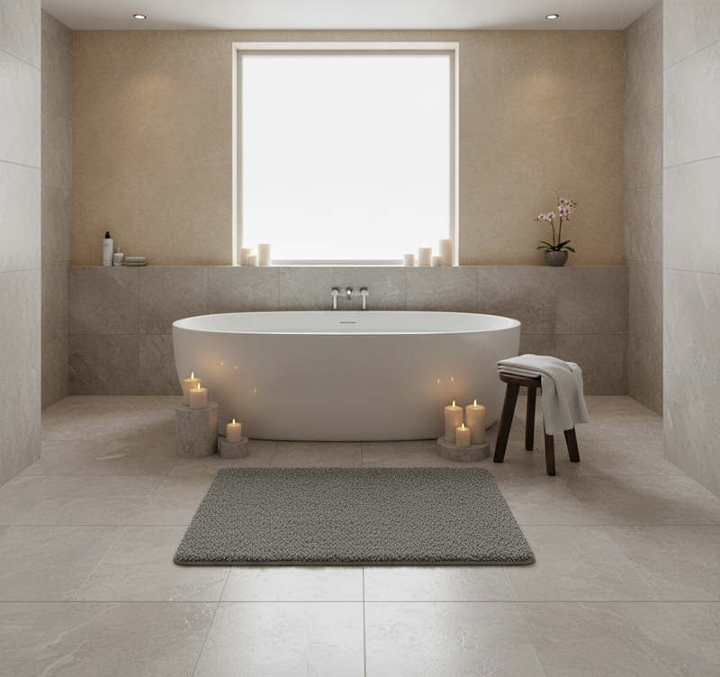 High-Pile Sky Soft Bath Mat – Fluffy Shaggy Bathroom Rug Non-Slip Quick-Dry - Spa Bathroom Setting