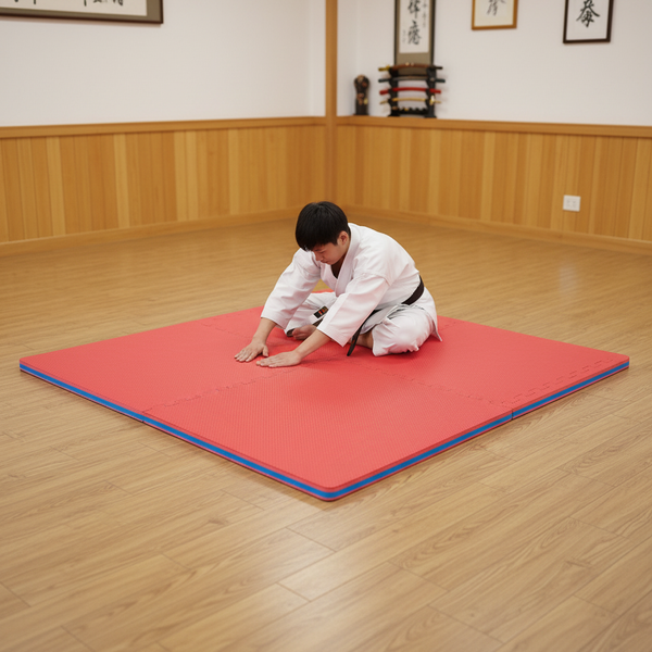 EVA Foam Mats in Martial Arts Dojo - Karate Training on Red Blue Mats