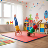 Red Blue EVA Foam Mats in Kids Playroom - Children Doing Gymnastics